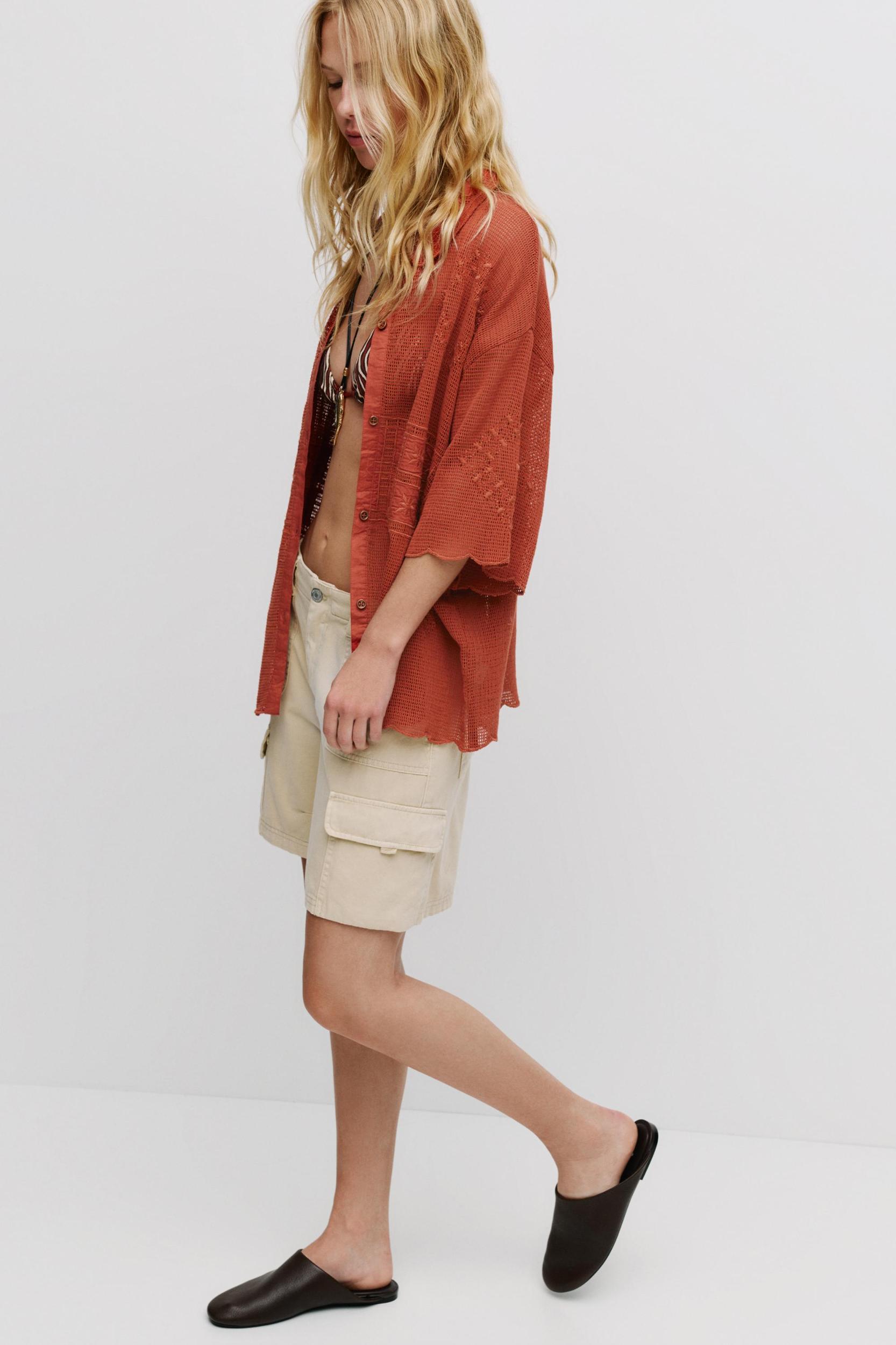 Embroidered cutwork shirt Product Image