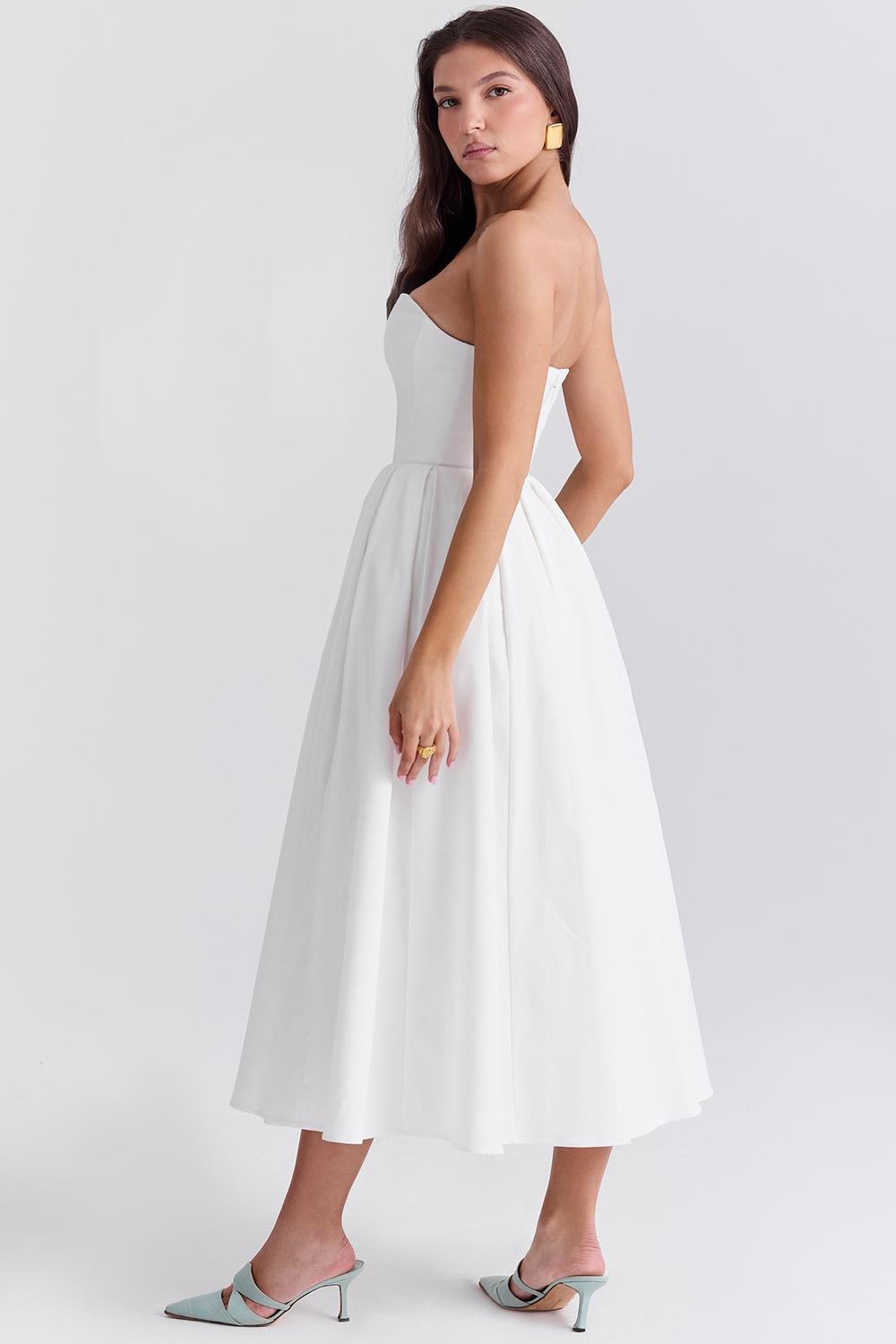 Audrey  white strapless midi sundress Product Image