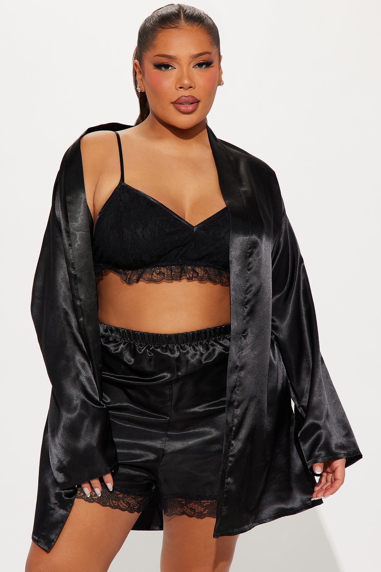Slumber Party Satin PJ Robe Set - Black Product Image