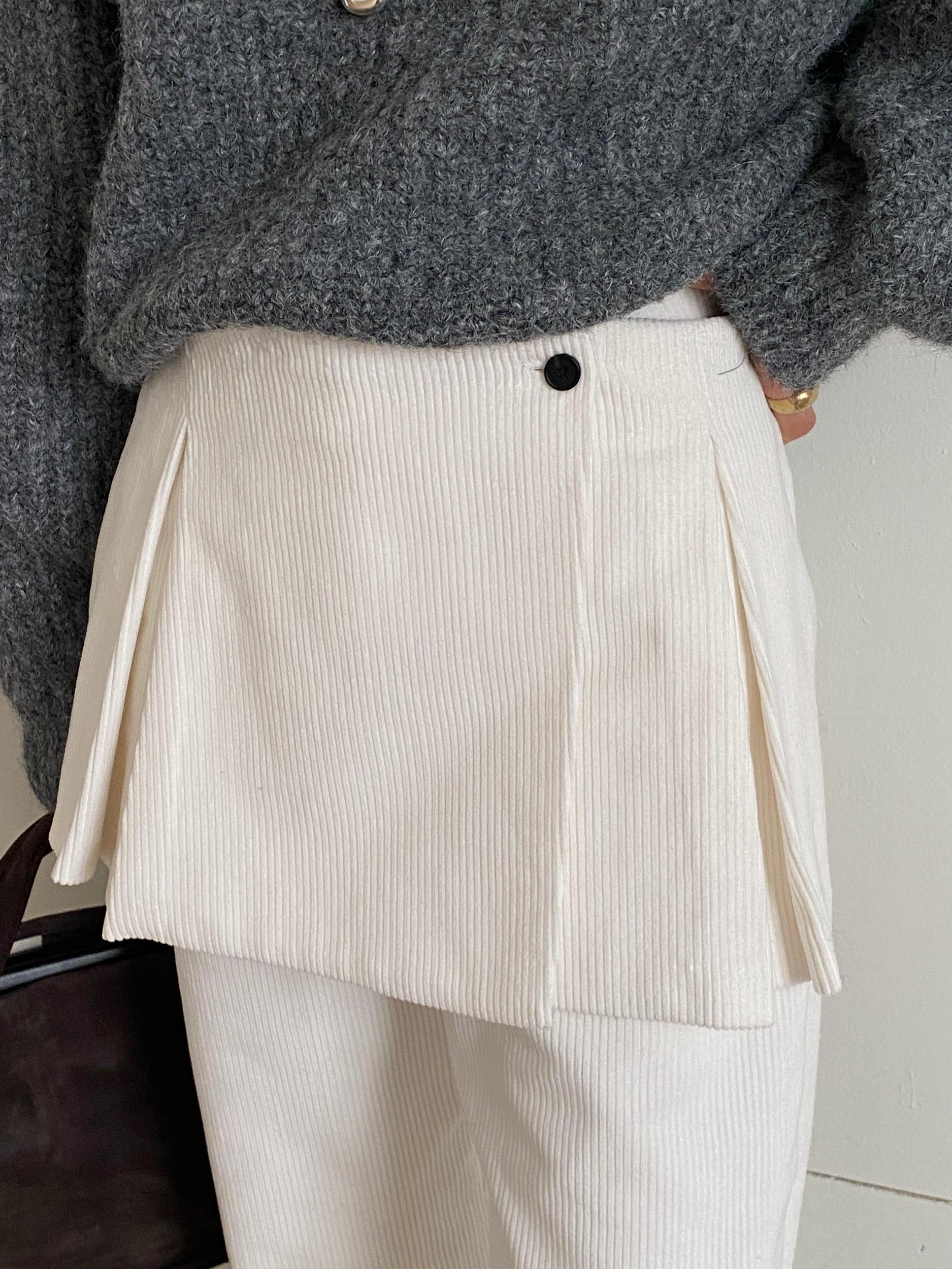 Cream Corduroy Layered Skirt Pants Product Image
