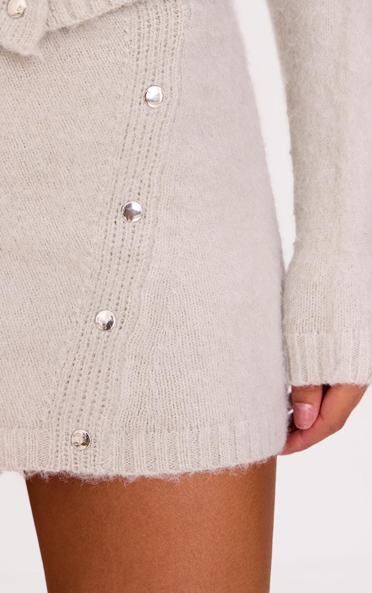 Grey Soft Knit Asymmetric Popper Detail Mini Skirt Product Image