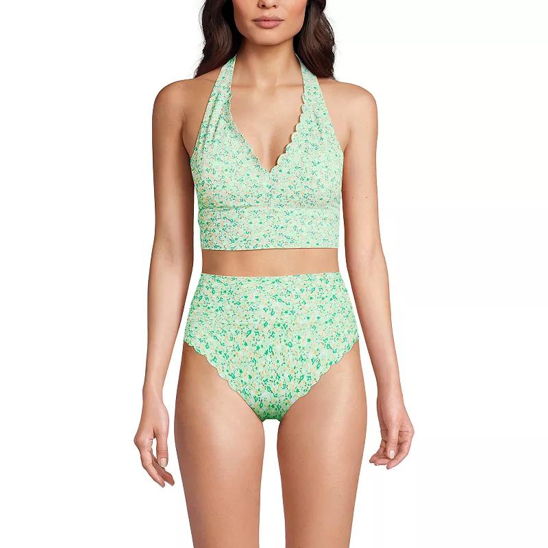 Womens Lands End Tugless Scallop Halter Tankini Swim Top Wild Purple Floral Product Image
