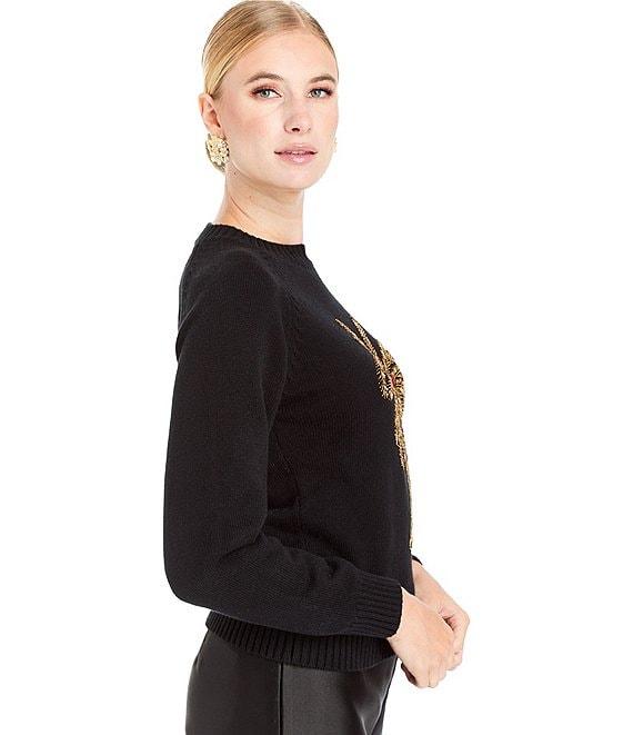 Mestiza New York Delilah Knit Crew Neck Palm Tree Embroidered Sweater Product Image