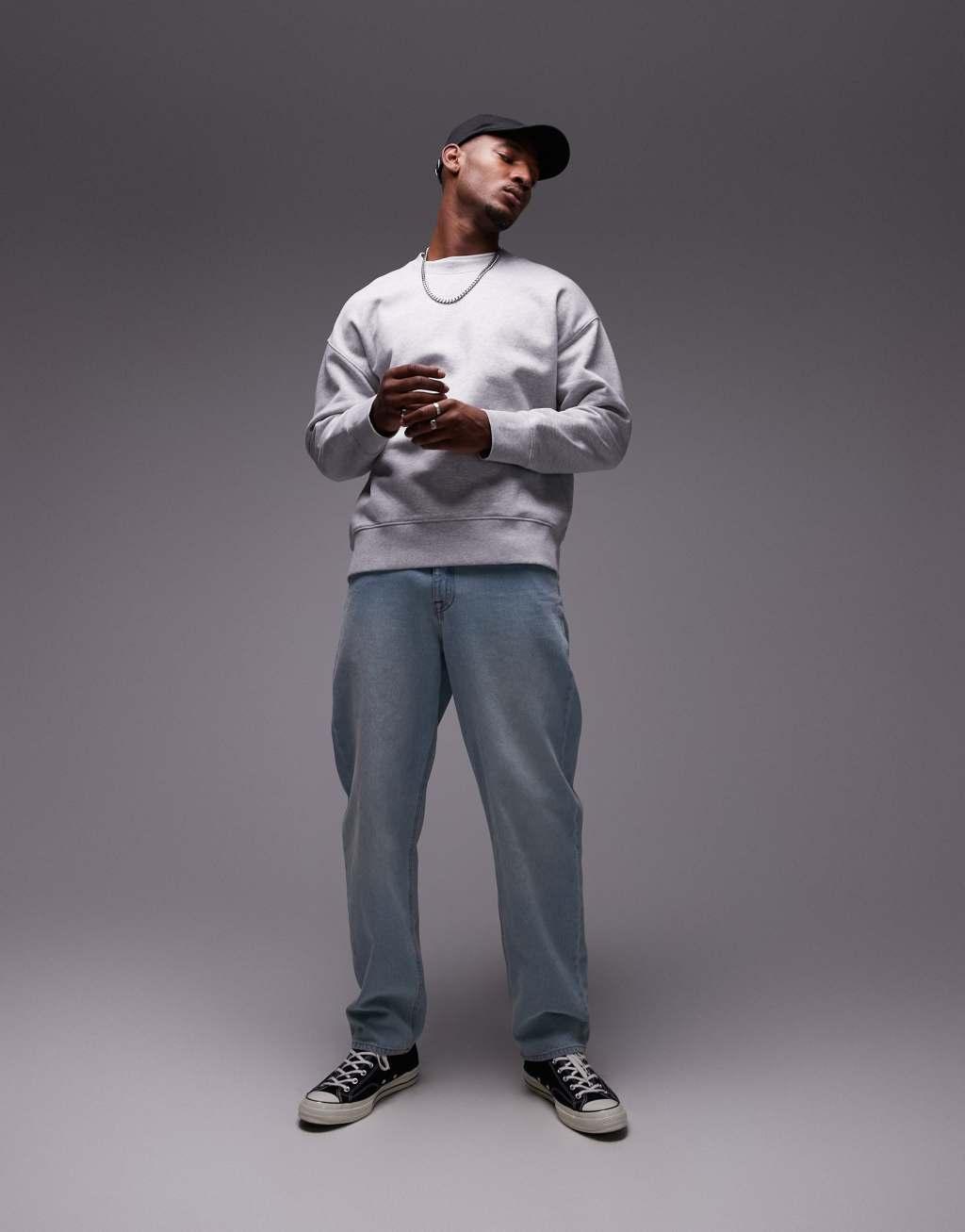 Topman premium heavyweight oversized sweatshirt in gray heather Product Image