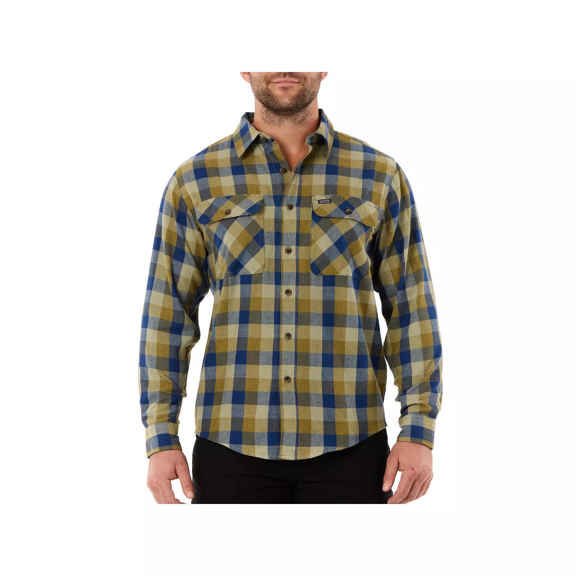 Mens Smiths Workwear Regular-Fit Buffalo Plaid Two-Pocket Flannel Button-Down Shirt Grey Ivy Blue Product Image