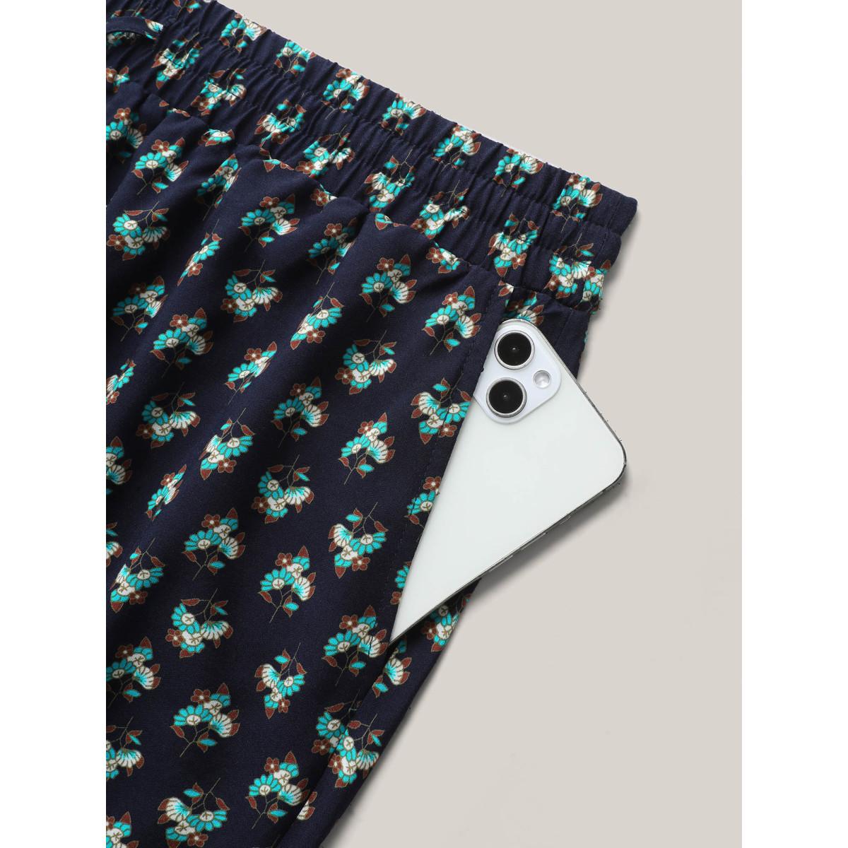 Plus Size Boho Stretchy Waist Wide-Leg Pants Women Multicolor Beach Wide Leg Mid Rise Vacation Pants BloomChic 10/M Product Image