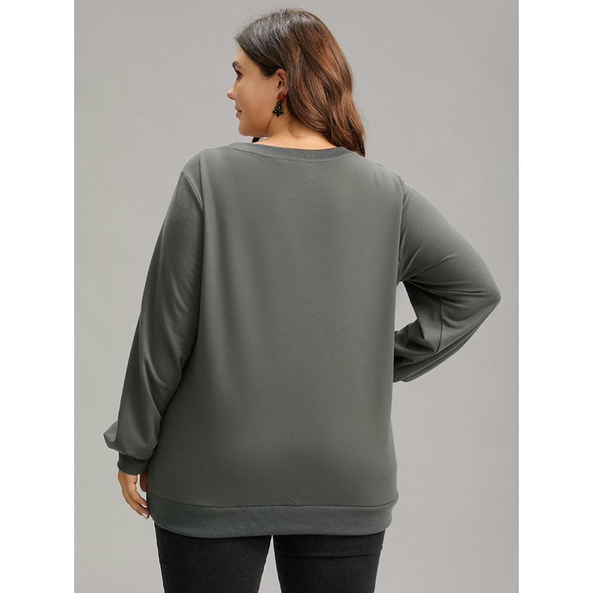 Plus Size Christmas Trees Round Neck Rib Knit Sweatshirt Women Gray Casual Rib Knit Festival-Christmas Sweatshirts BloomChic 14-16/1X Product Image