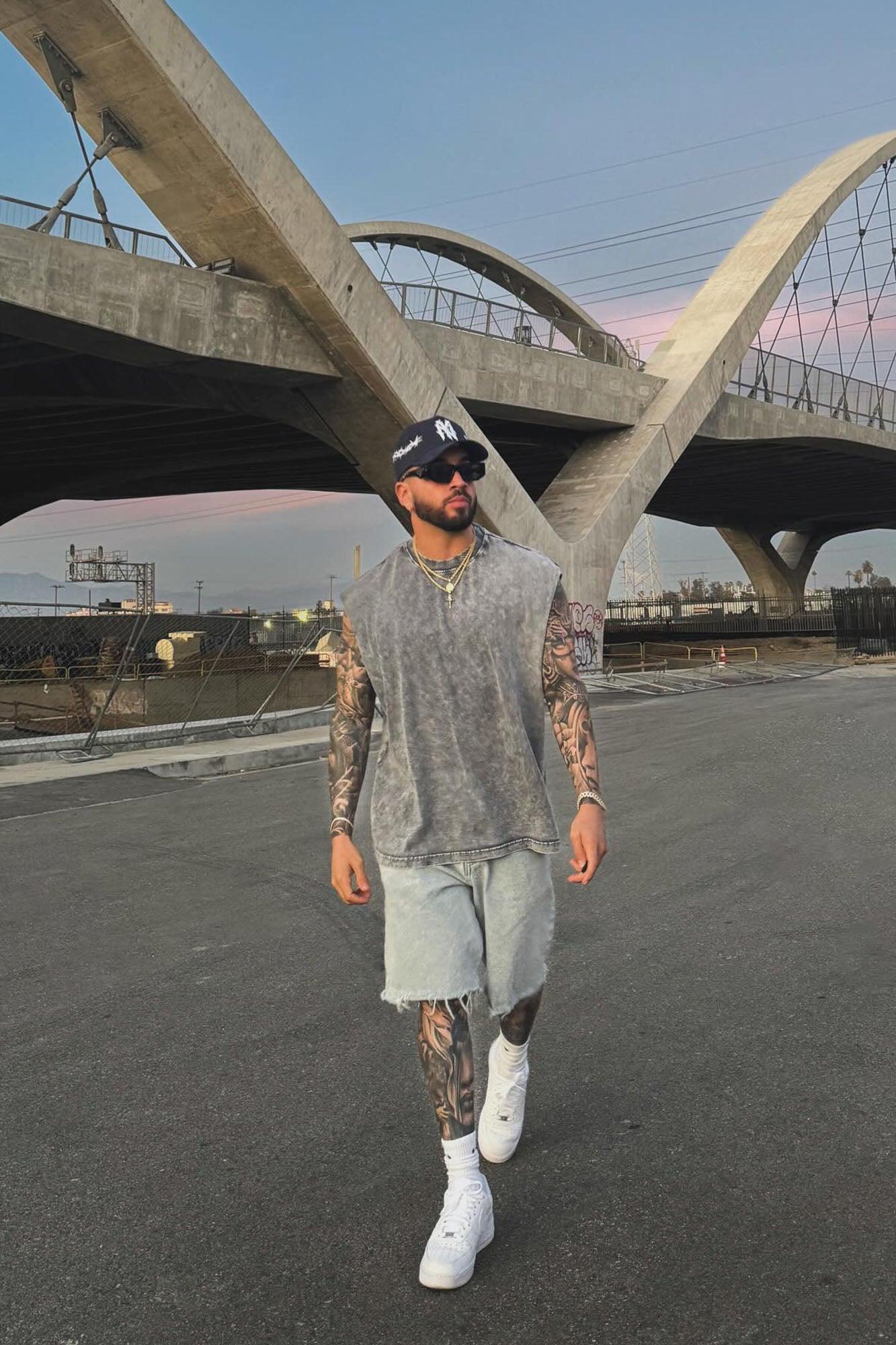 Relaxed Vintage Wash Heavyweight Muscle Tee - Grey/Smoke Product Image