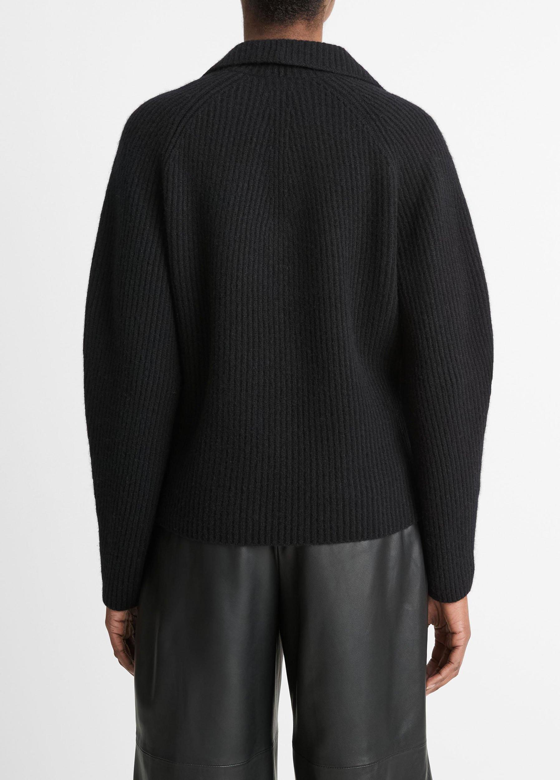Faux-Leather-Trim Wool-Cashmere Polo Sweater Product Image
