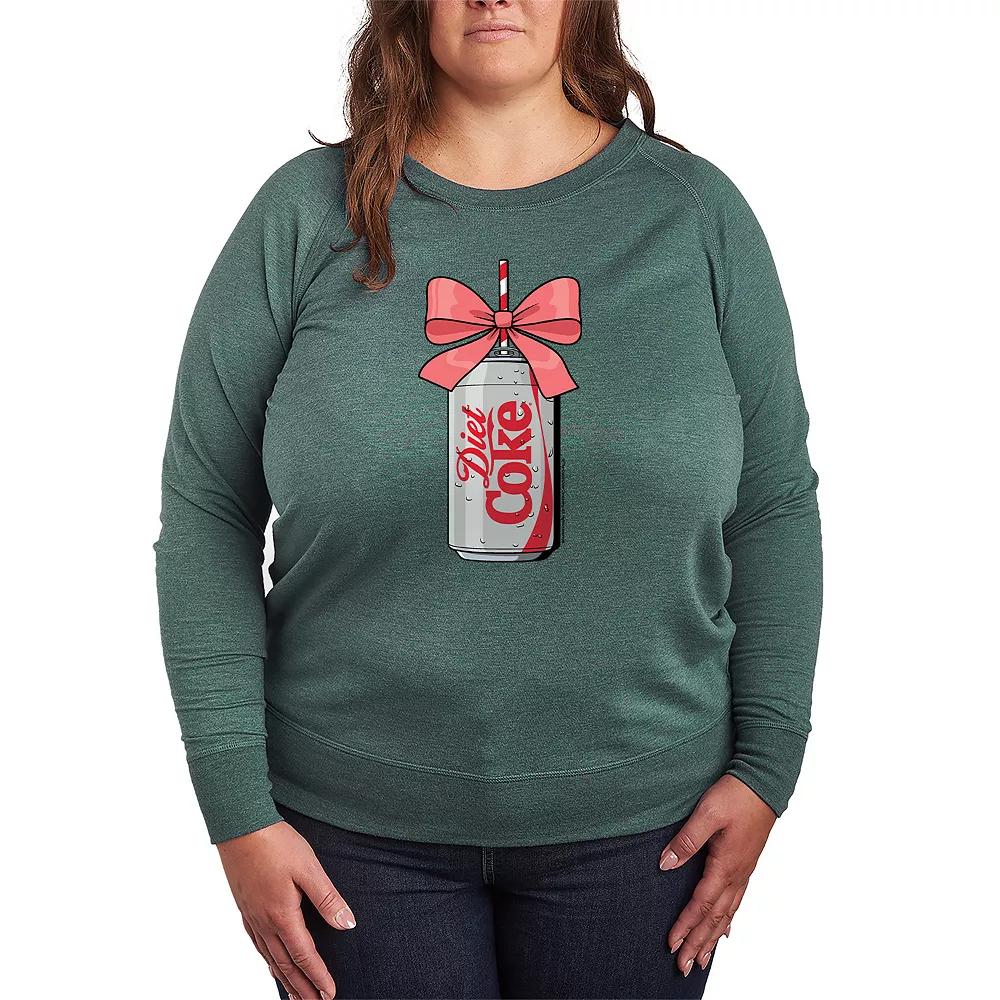 Plus Size Diet Coke Can Bow French Terry Long Sleeve Tee, Women's, Size: 2XL, Grey Green Product Image