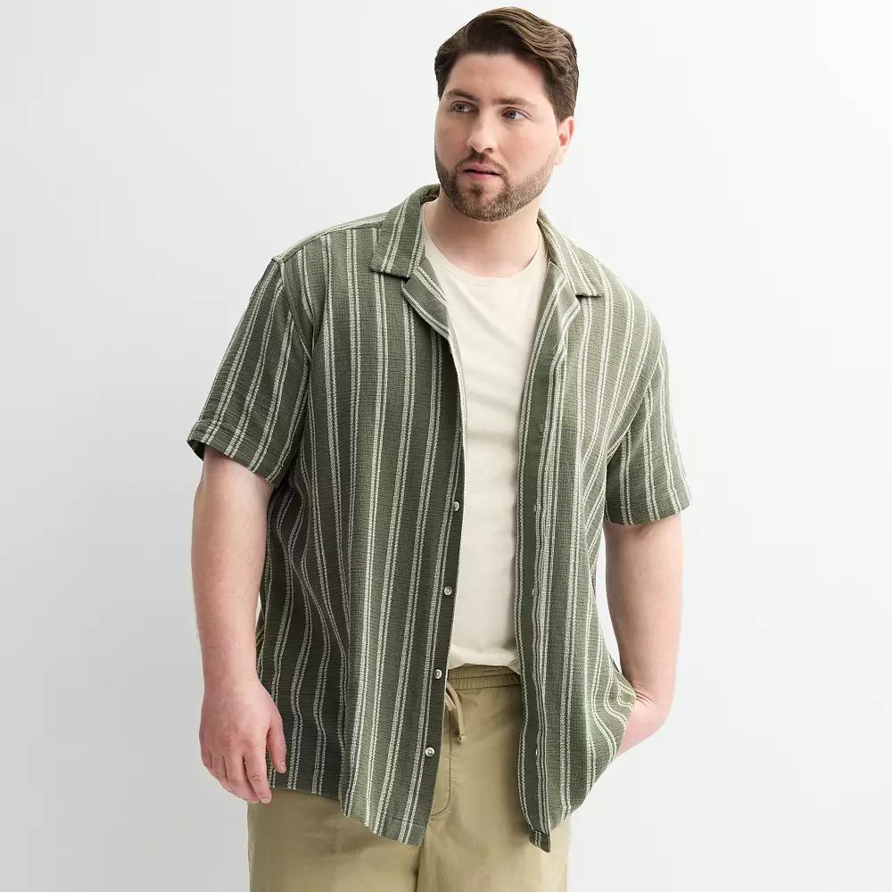 Big & Tall Sonoma Goods For Life® Short Sleeve Vacation Button-Down Shirt, Men's, Size: 3XL Tall, Green Stripe Product Image