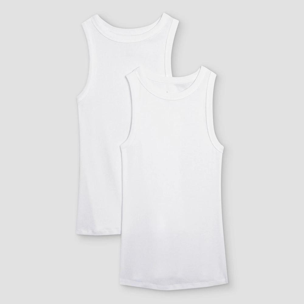 Women's Slim Fit Ribbed 2pk Bundle Tank Top - A New Day™ White/White L: Cotton Modal Blend, Sleeveless Pullover Product Image