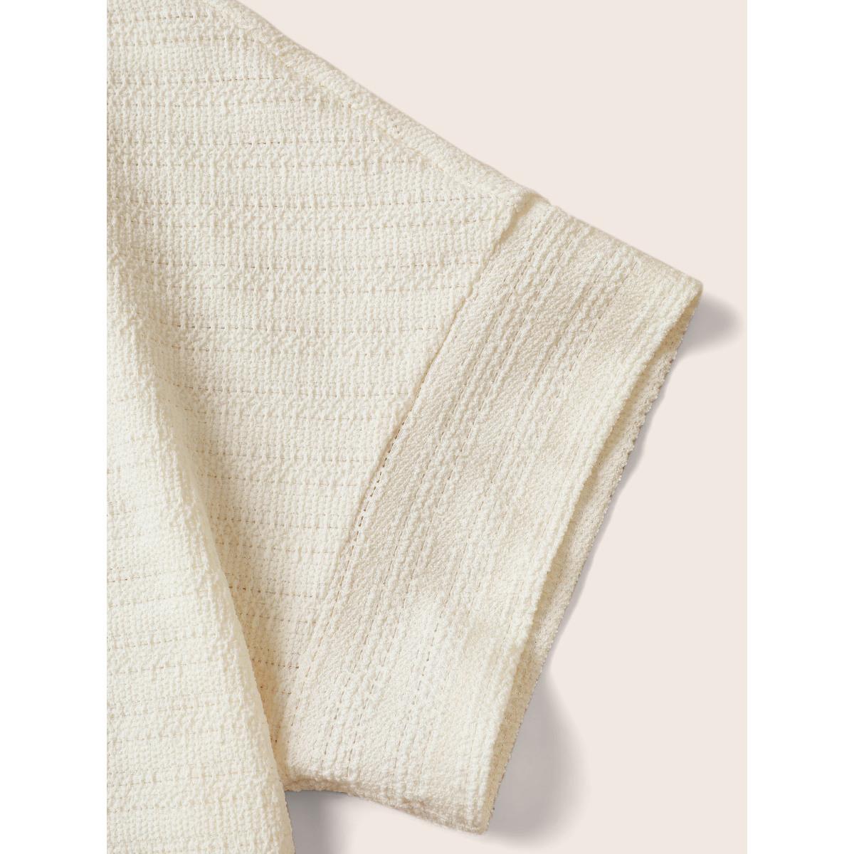 Plus Size Solid Textured Crew Neck Batwing Sleeve T-shirt Beige Women Casual Texture Plain Round Neck Everyday T-shirts BloomChic 22-24/3X Product Image