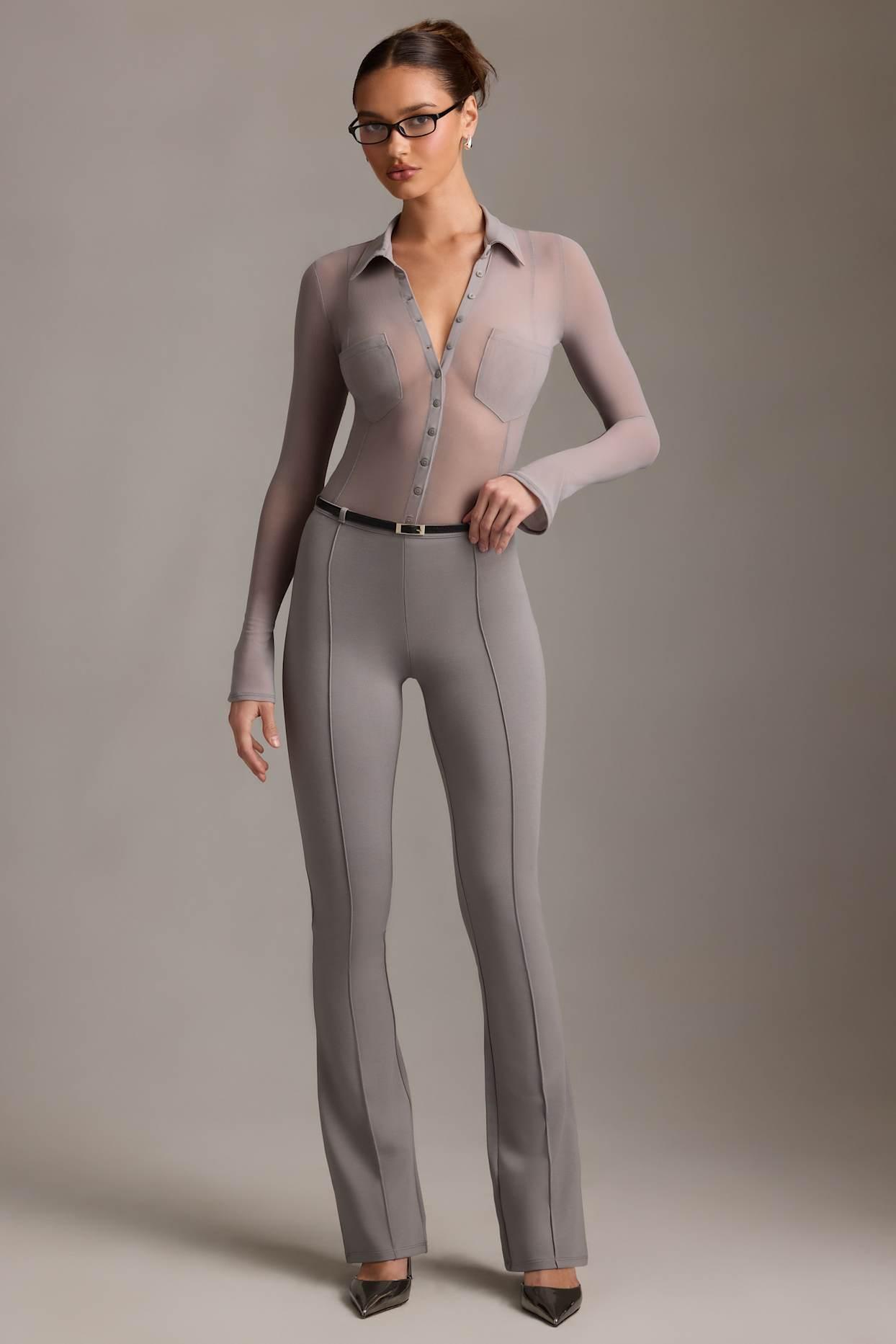 Sheer Long-Sleeve Shirt in Grey Female Product Image