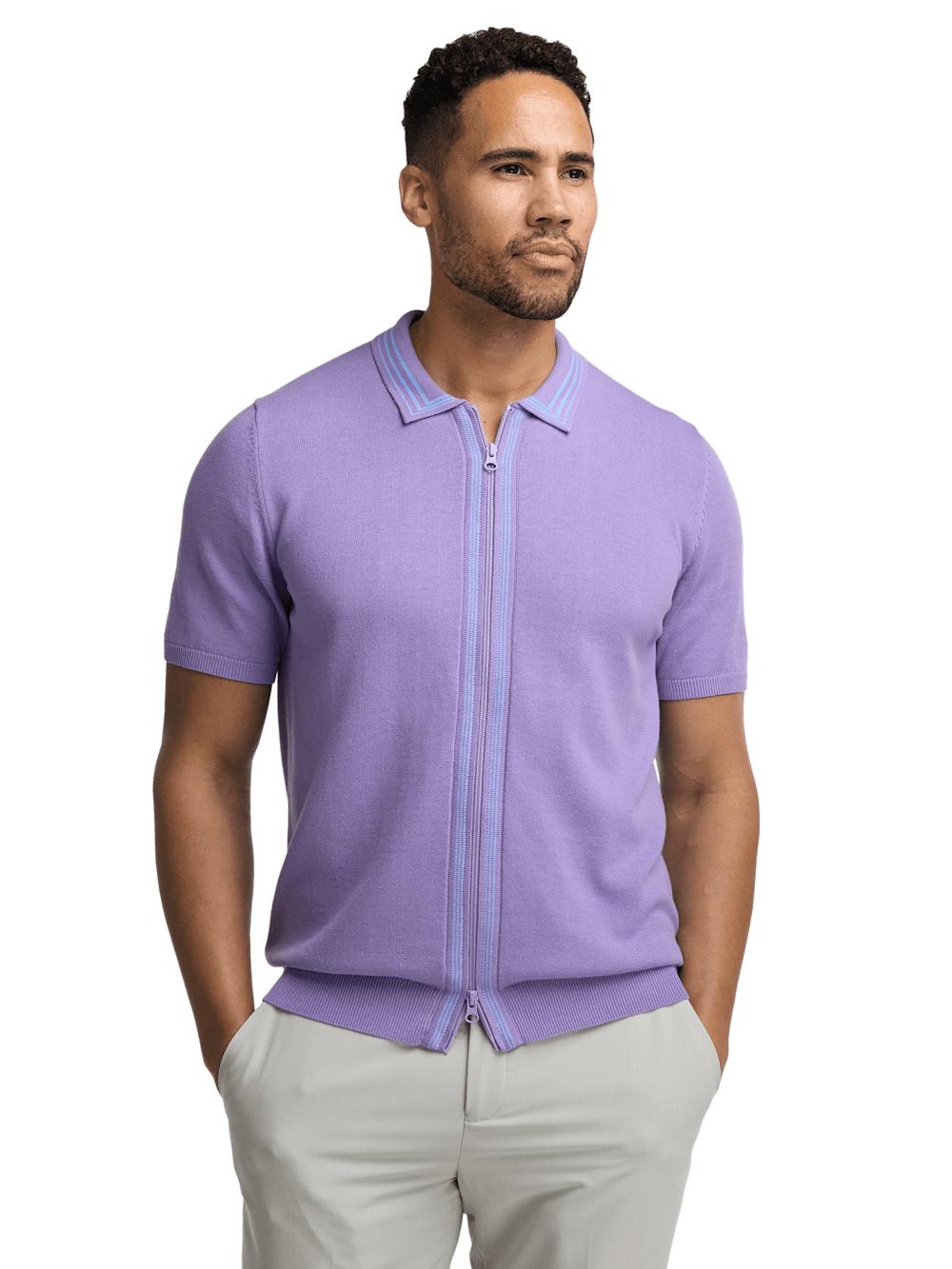 Cotton Full Zip Polo - Purple Product Image
