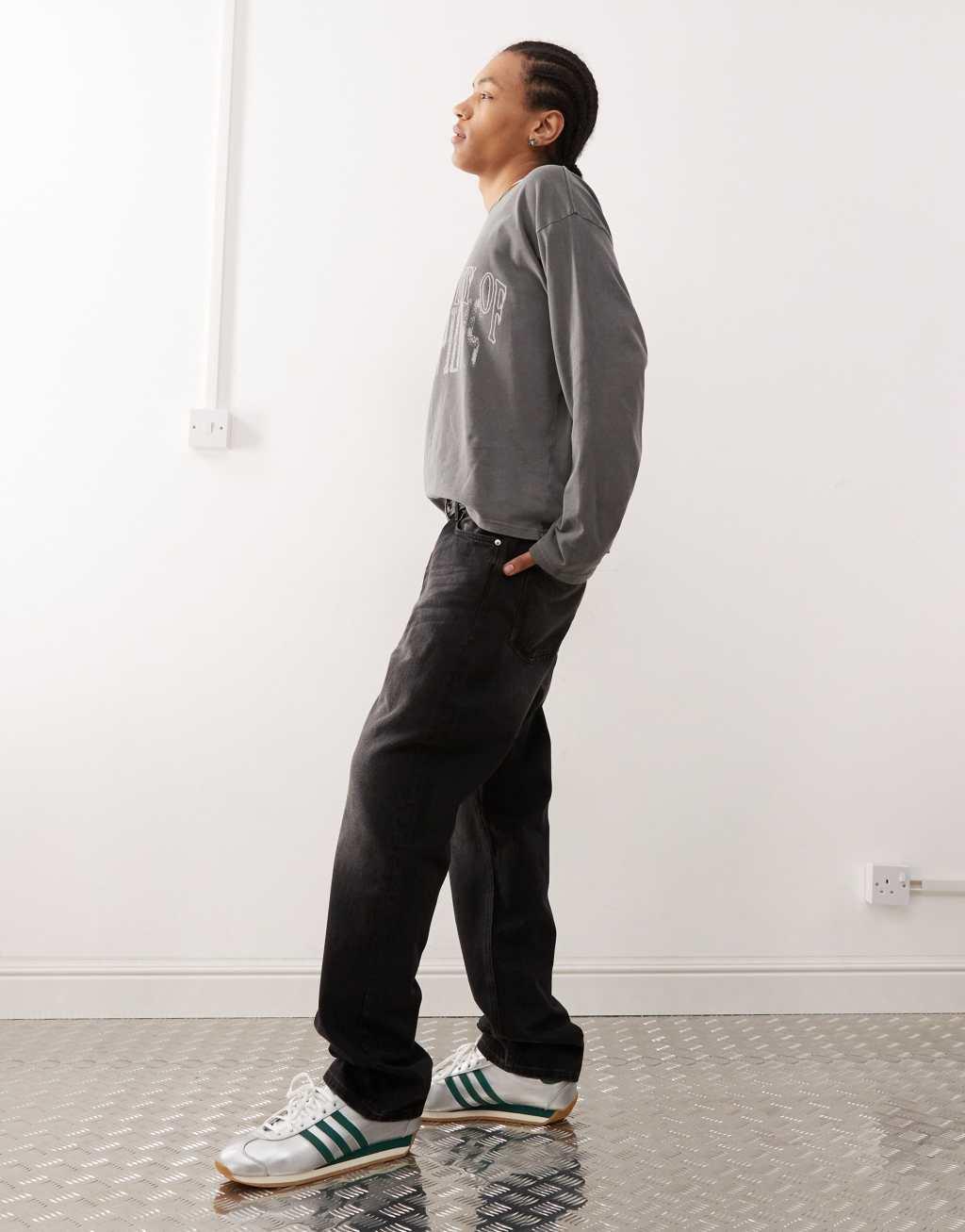 Weekday Space relaxed fit straight leg jeans in faded black wash Product Image