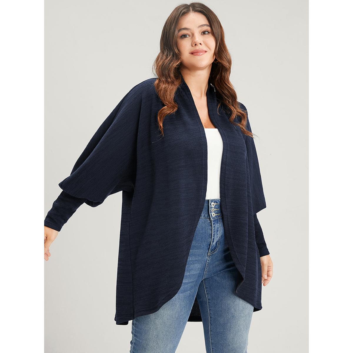 Plus Size Solid Open Front Dolman Sleeve Coat DarkBlue Women Elegant Dailywear Cardigans BloomChic 14-16/1X Product Image