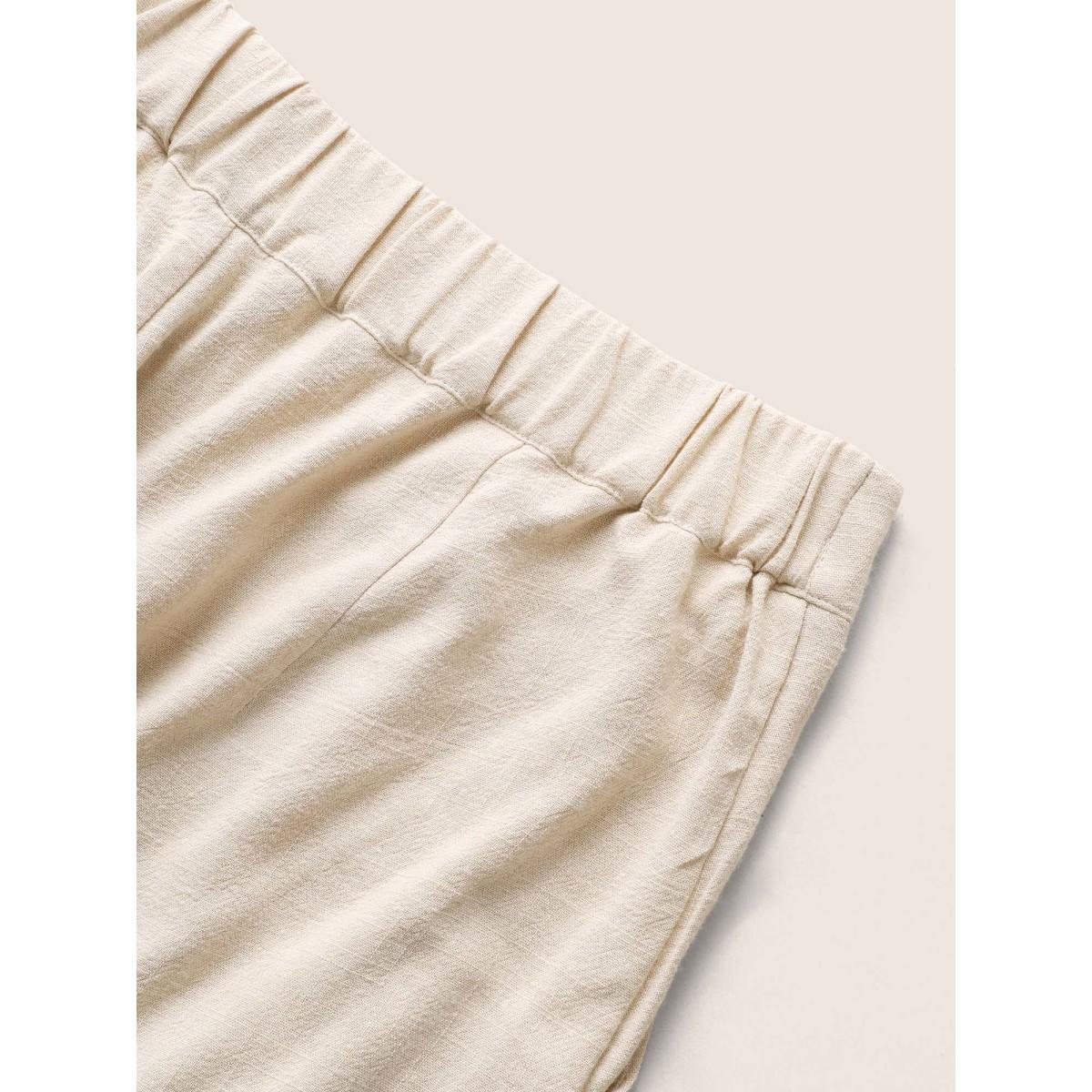 Plus Size Solid Side Seam Pocket Wide Leg Pants Women Apricot Casual Wide Leg High Rise Everyday Pants BloomChic 18-20/2X Product Image