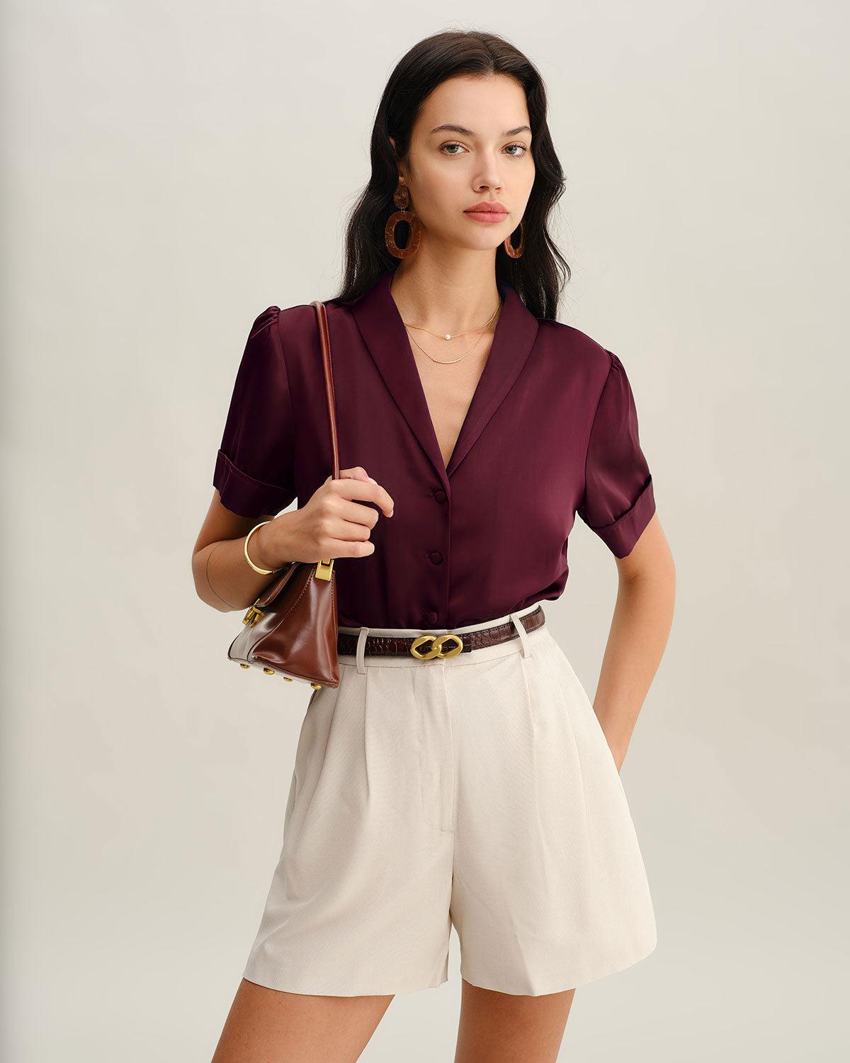 Wine Red Satin Blouse Product Image