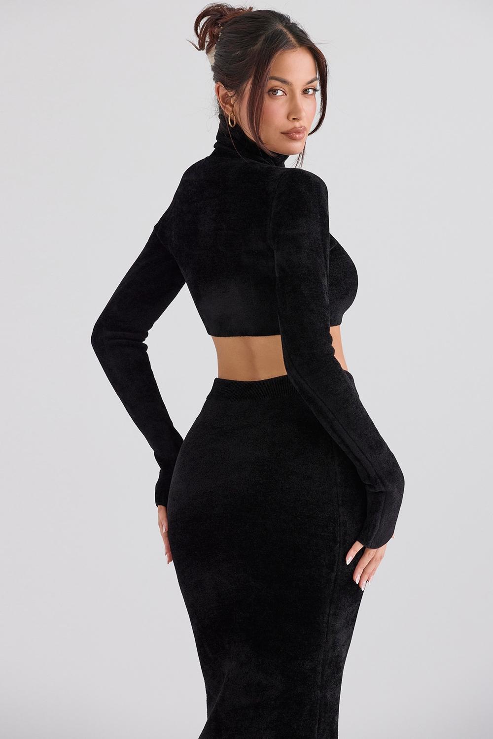 Suri  black chenille cropped top - sale Product Image