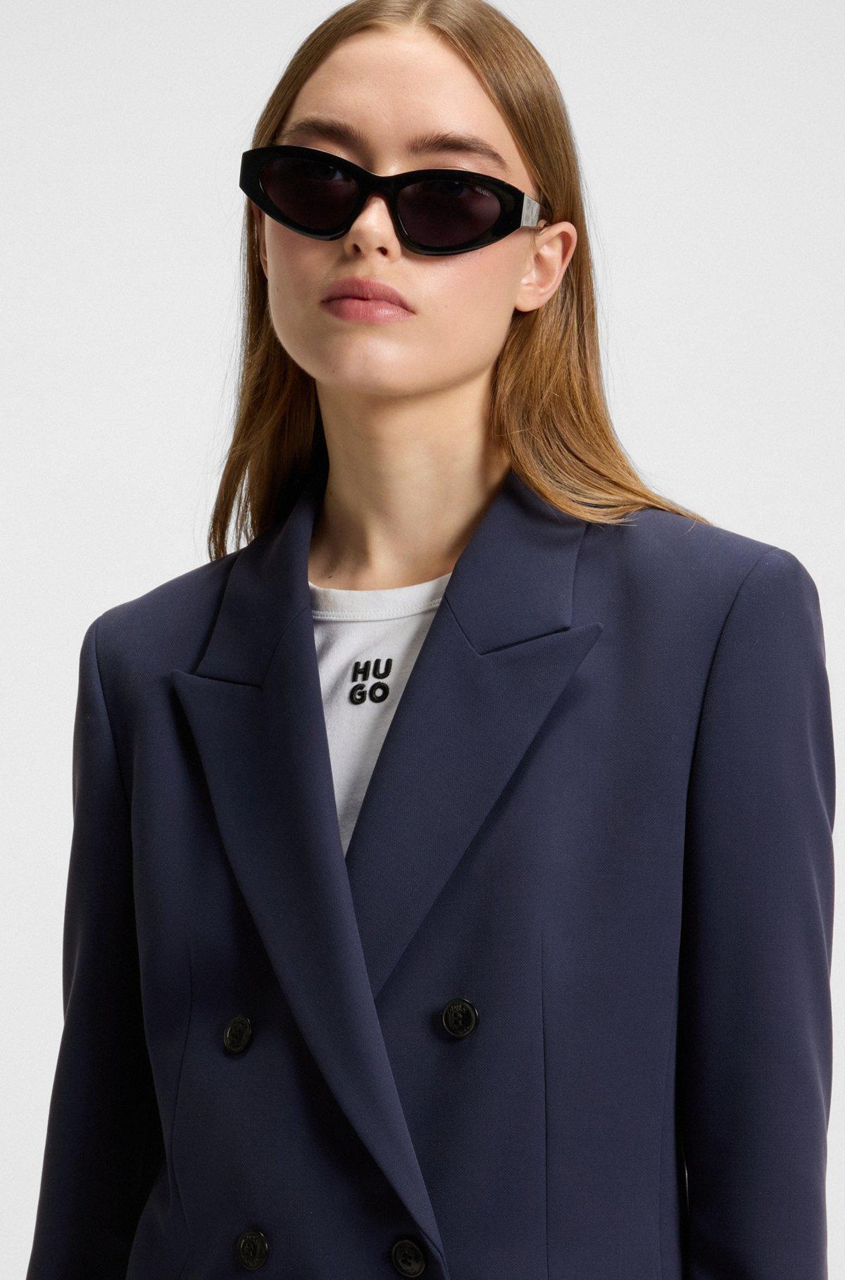 HUGO - Relaxed-fit blazer in melange fabric - Dark Blue Product Image
