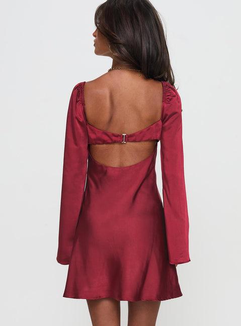 Moniz Long Sleeve Mini Dress Burgundy Product Image