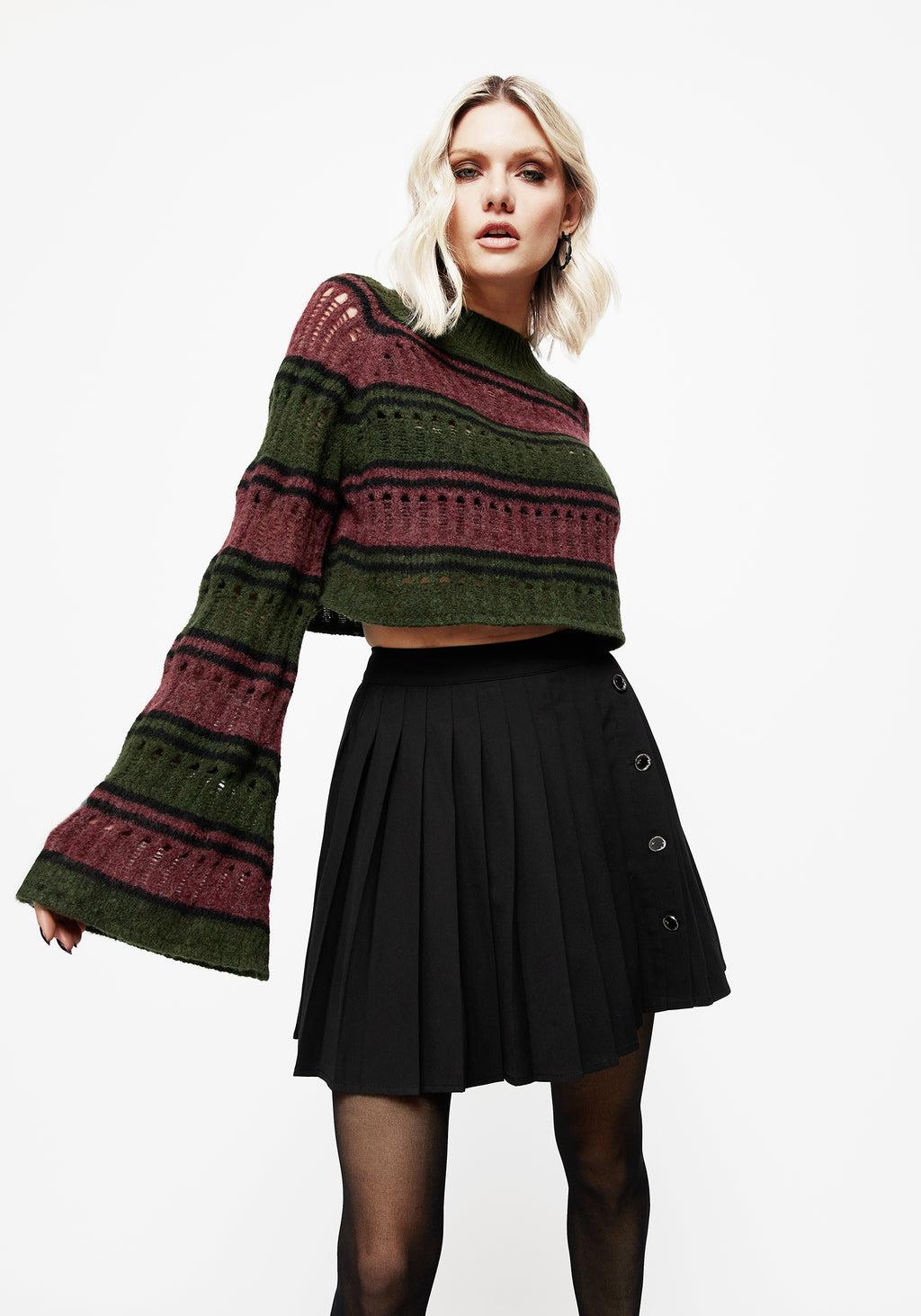 Splinter Stripe Knit Flare Sleeve Crop Sweater Product Image