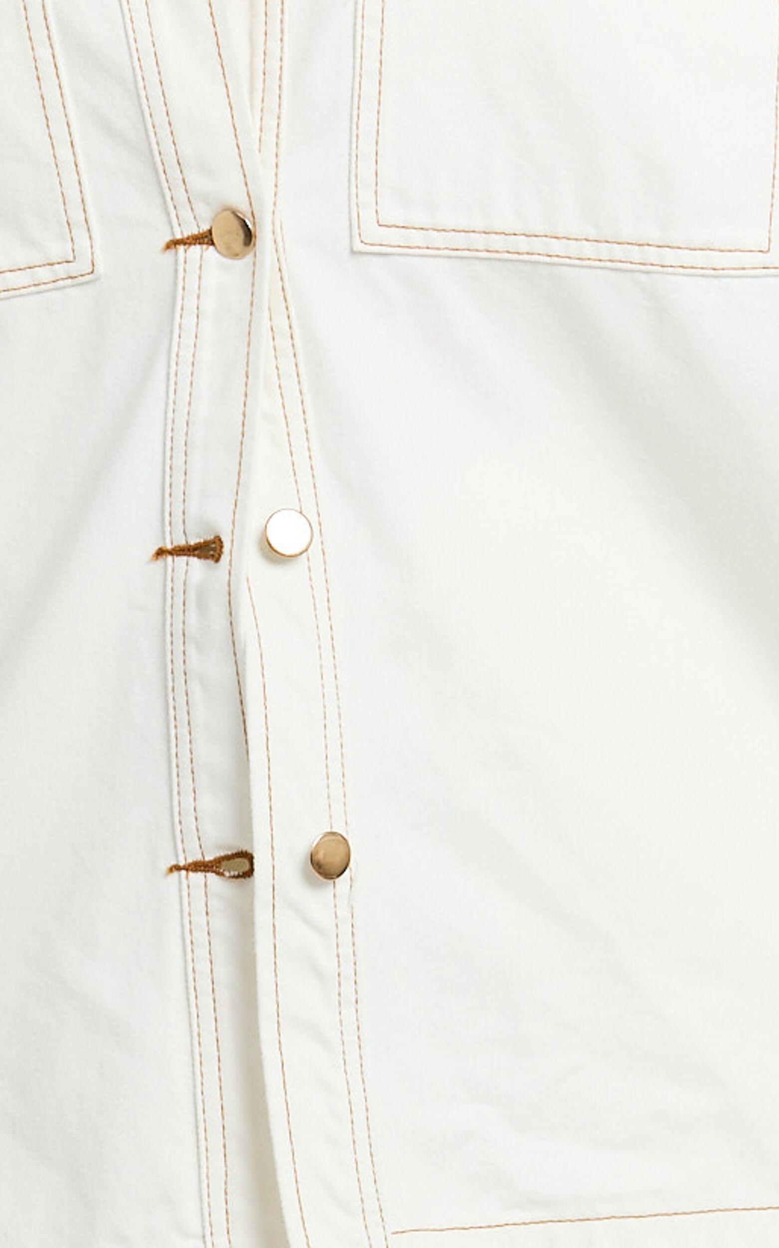 Rhianna Top - Oversized Recycled Denim Hardware Detail Short Sleeve Shirt in Ecru with Contrast Tobacco Stitch Product Image