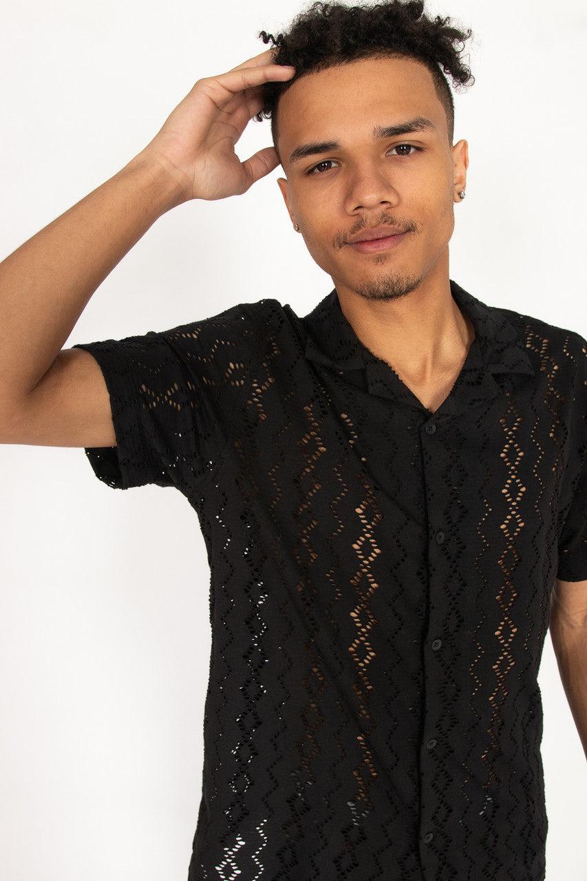 Laser Cut Diamond Pattern Button Up Shirt Product Image