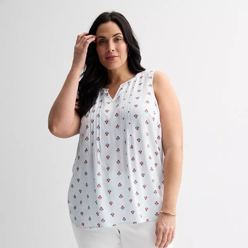 Plus Size Croft & Barrow® Pintuck Sleeveless Shell Top, Women's, Size: 4XL, Red Fun Anchor Product Image