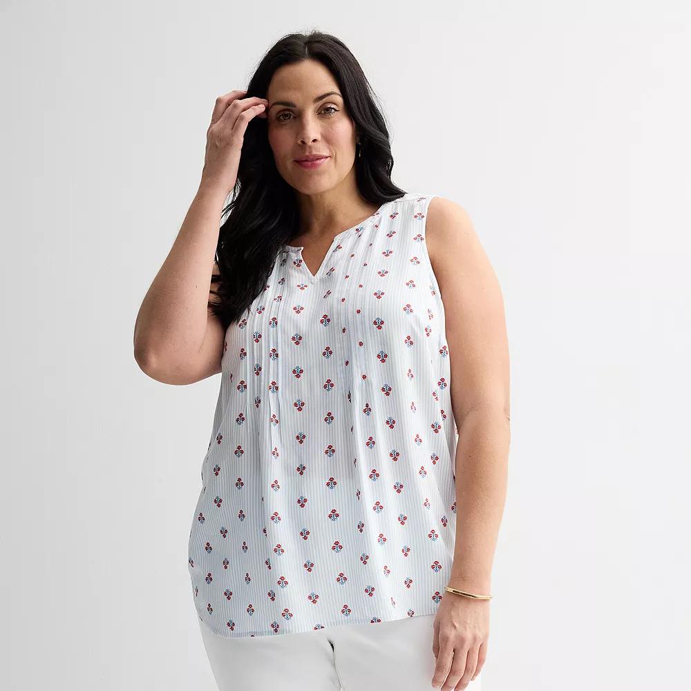 Plus Size Croft & Barrow® Pintuck Sleeveless Shell Top, Women's, Size: 4XL, Red Fun Anchor Product Image