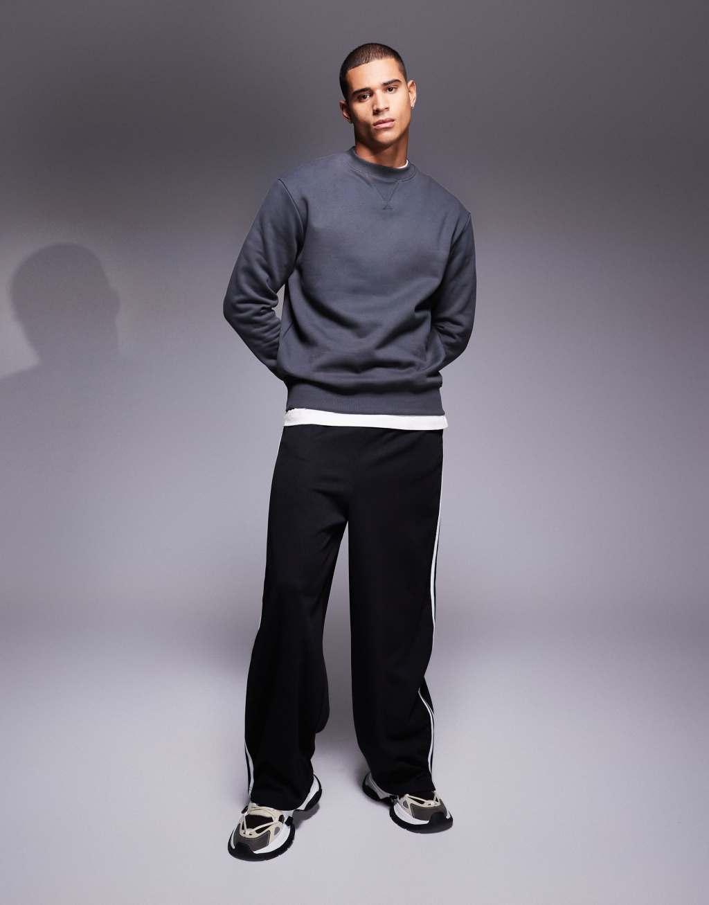 ASOS DESIGN premium heavyweight oversized sweatshirt in washed black Product Image