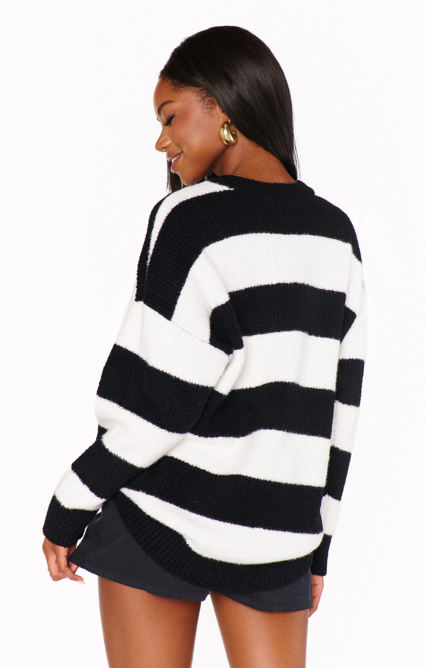 Hometown Tunic Sweater ~ Black White Stripe Knit Product Image