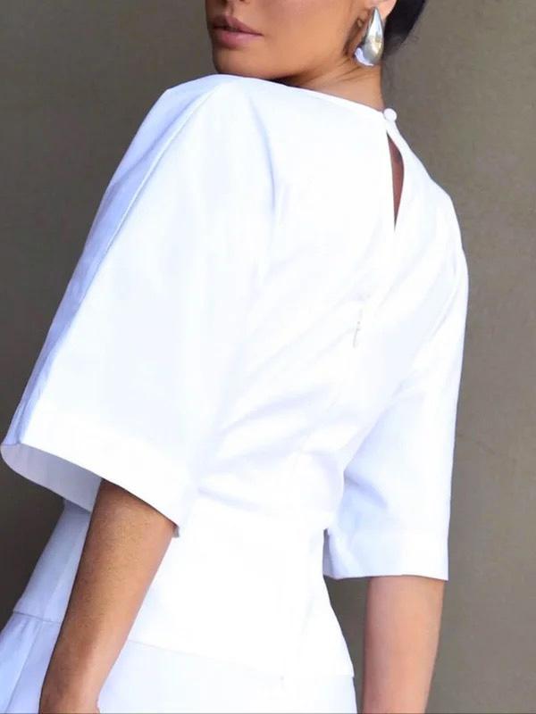 Half Sleeves Loose Solid Color Zipper Round-Neck Maxi Dresses Product Image