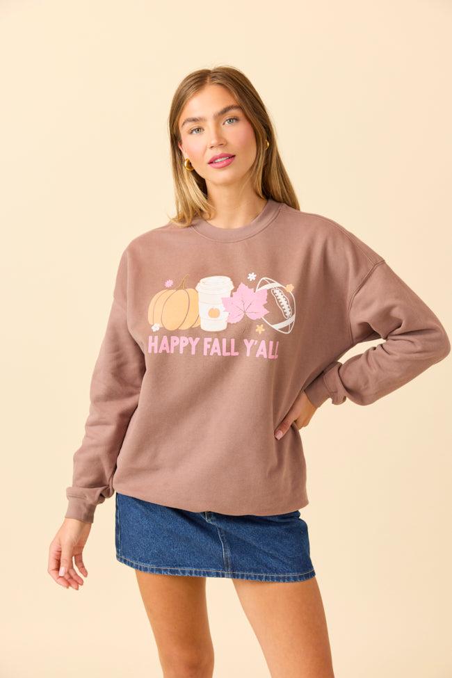 Happy Fall Y'all Mocha Graphic Sweatshirt Product Image