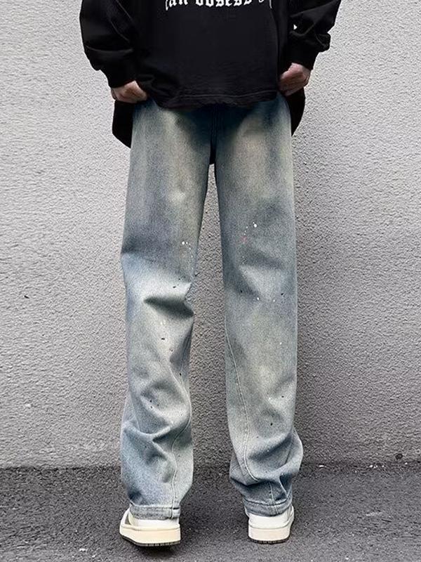 Men's Hip Pop Splash Ink Print Loose Jeans Product Image