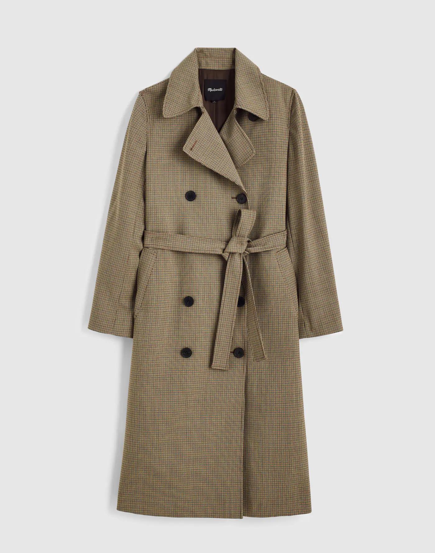 Double-Breasted Trench Coat in Plaid Product Image