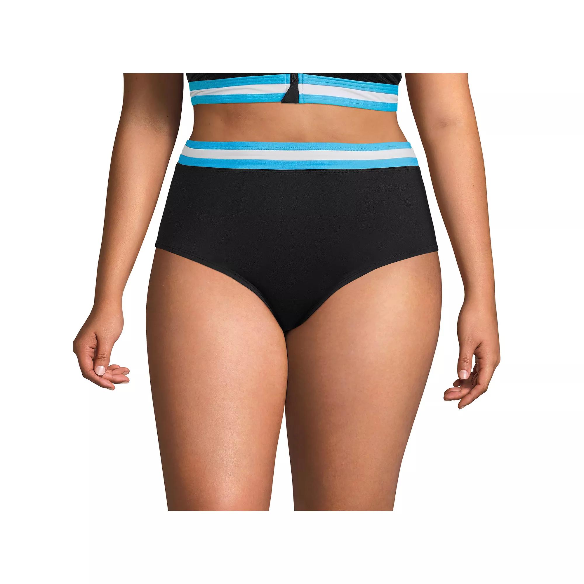 Plus Size Lands' End Chlorine Resistant Pocket High-Waisted Bikini Swim Bottoms, Women's, Size: 18 W, Black Turquoise Product Image