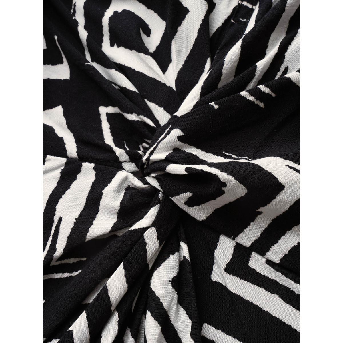 Plus Size Geometric Twist Front Midi Dress Black Women At the Office Twist V-neck Short sleeve Curvy BloomChic 18-20/2X Product Image