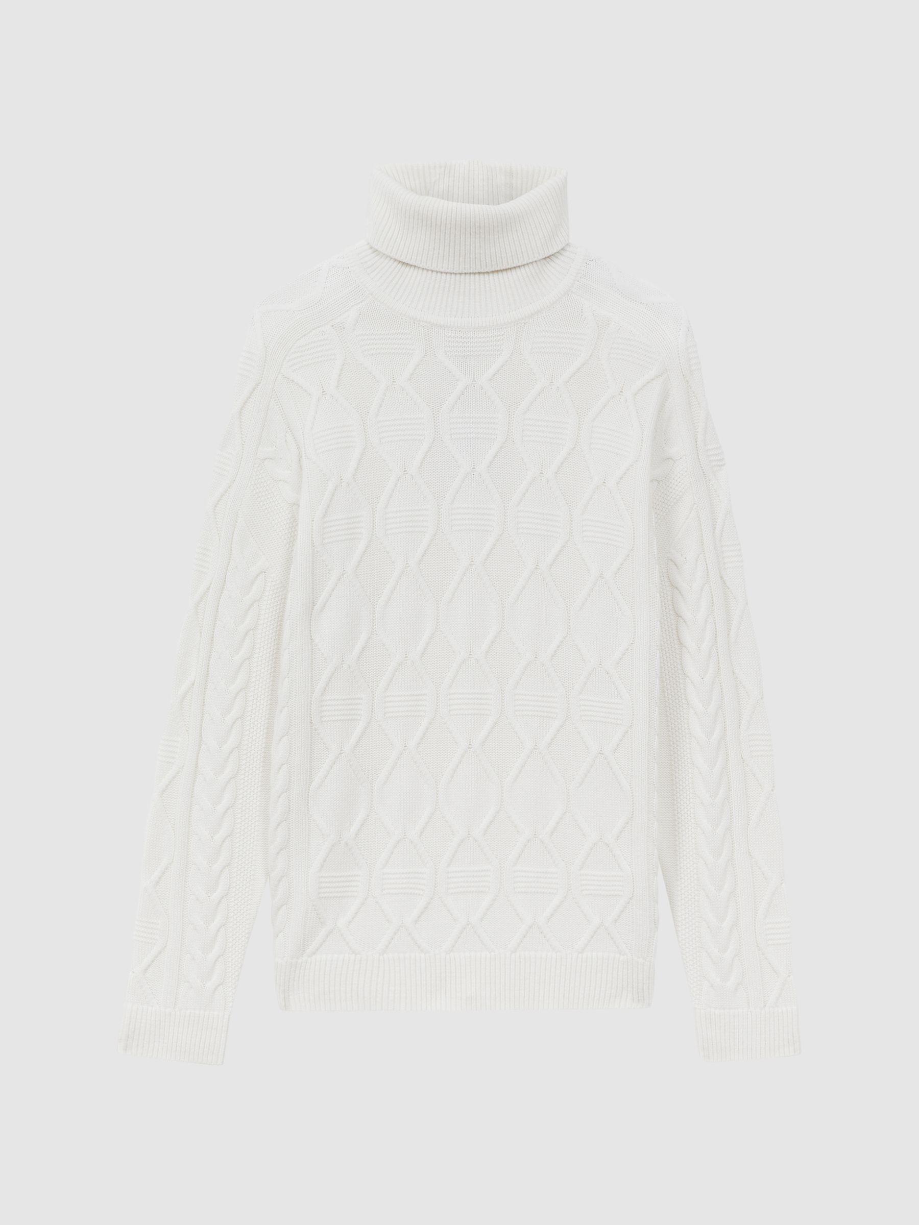Cable Knitted Roll Neck Jumper in Ecru Product Image