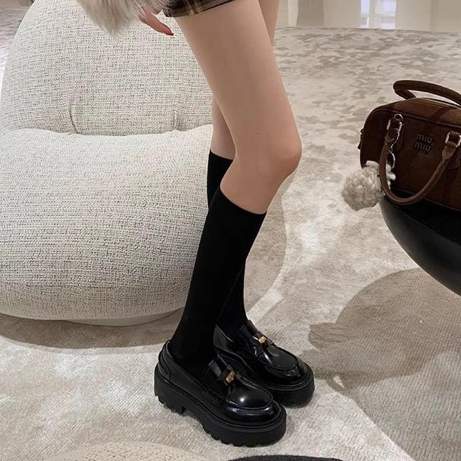 Platform Plain Genuine Leather Penny Loafers Product Image