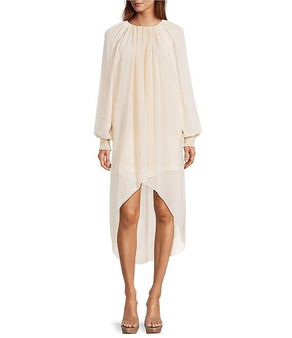 CIEBON Joni Chiffon Crew Neck Long Sleeve Hi-Lo Dress Product Image