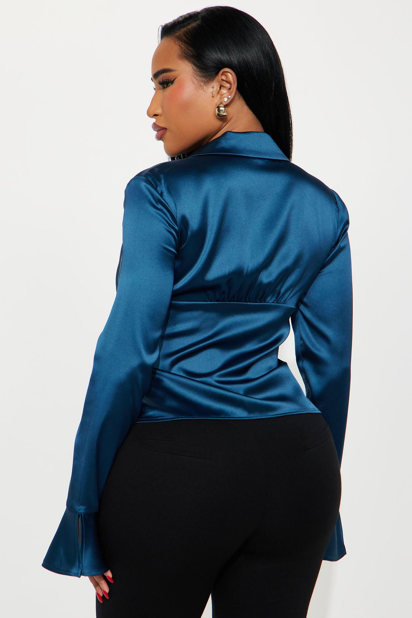 The Right One Satin Blouse - Teal Female Product Image