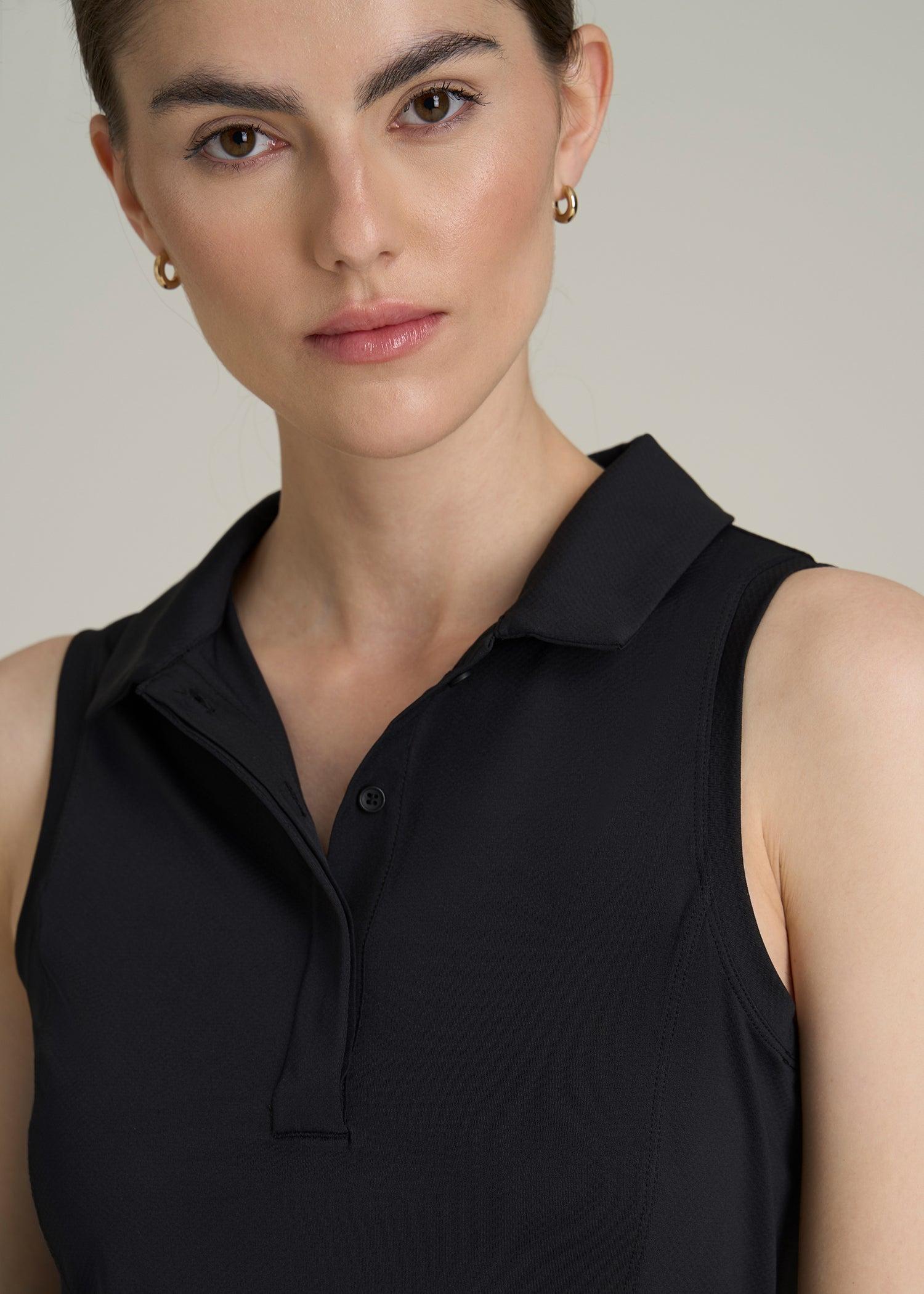 Active Sleeveless Polo Shirt for Tall Women in Black Female Product Image