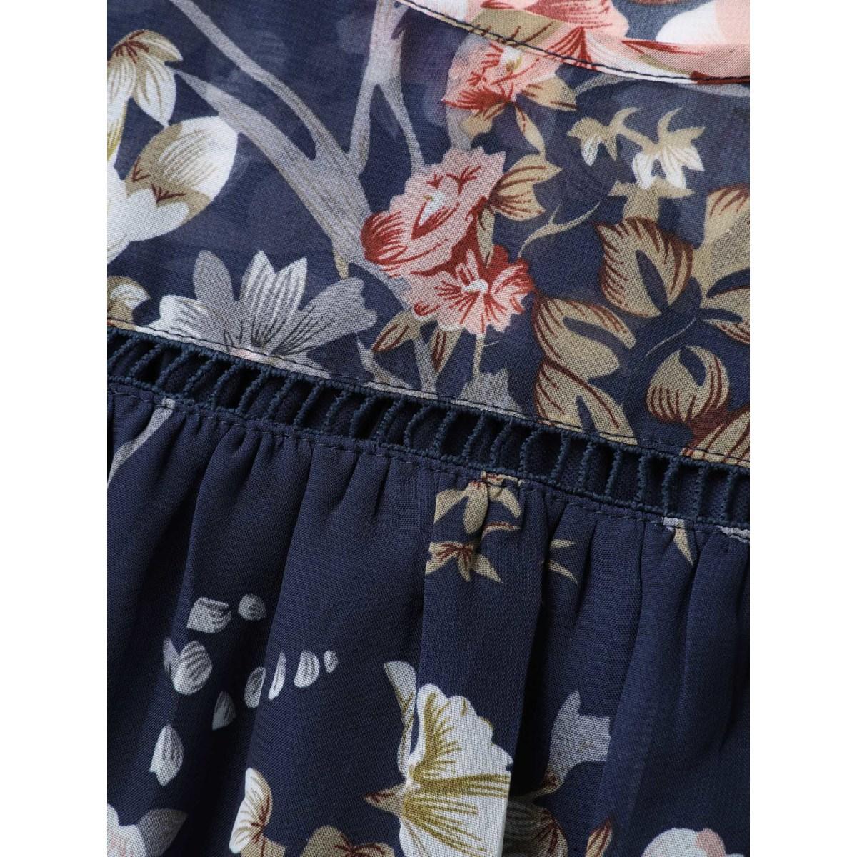 Plus Size Indigo Floral Print Off-Shoulder Lace Blouse Women Romantic Long Sleeve Round Neck Elegant Blouses BloomChic 30/6X Product Image