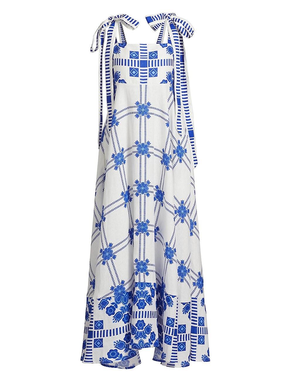 Womens Pippa Tie-Straps Printed Linen Maxi Dress Product Image