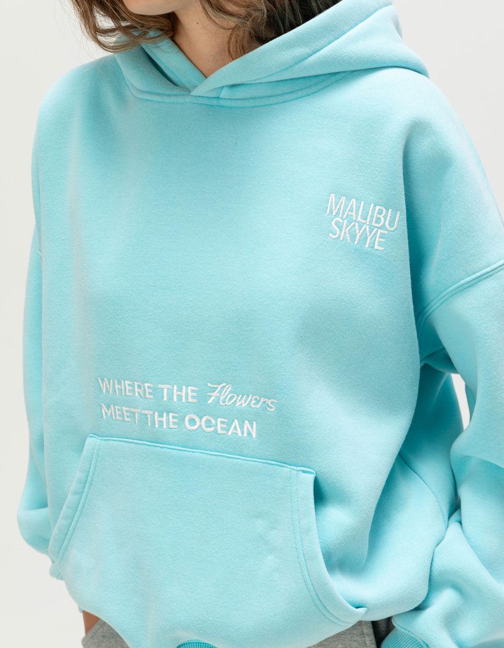 MALIBU SKYYE Flowers Meet Womens Hoodie - TURQUOISE Product Image