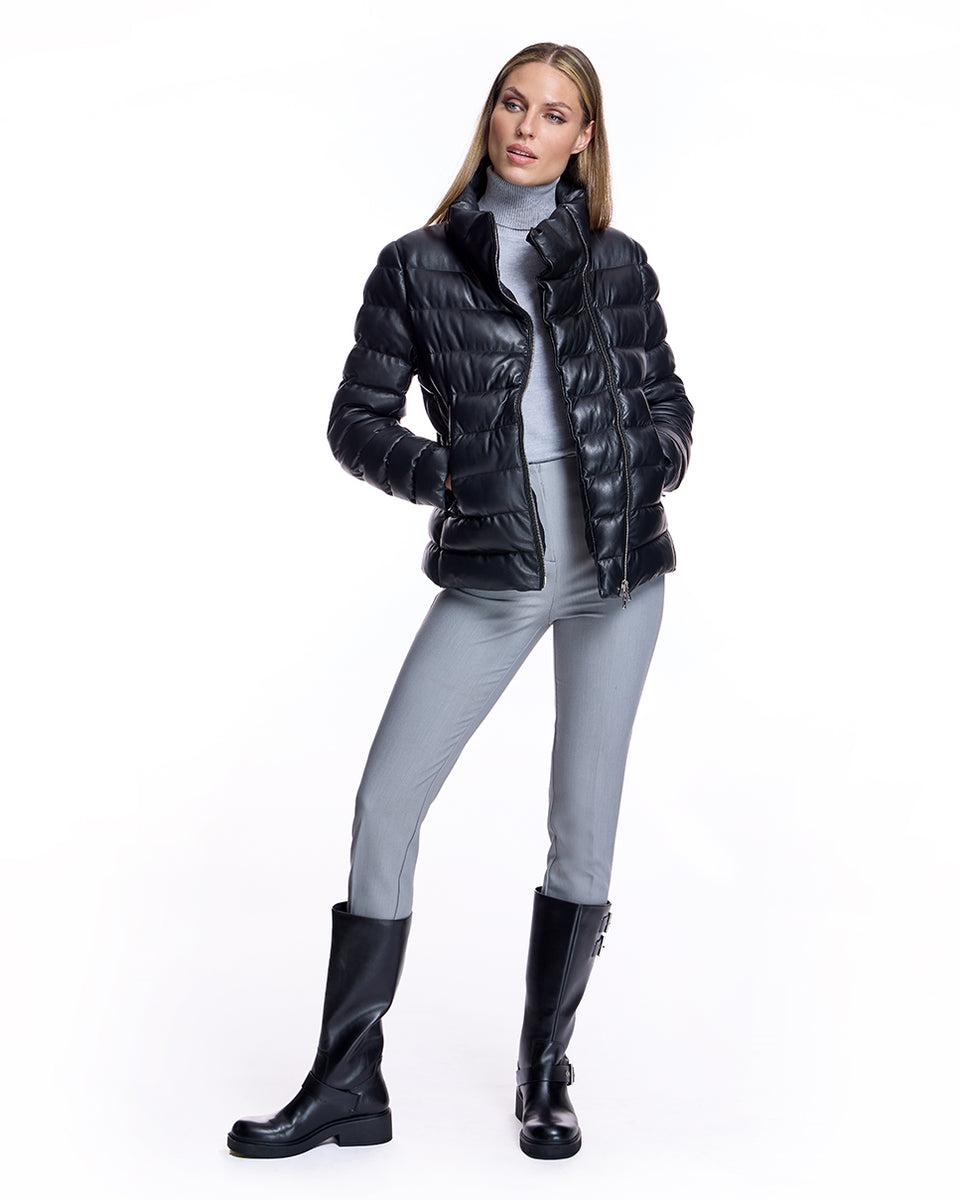 Horizontal Down Filled Leather Jacket Product Image