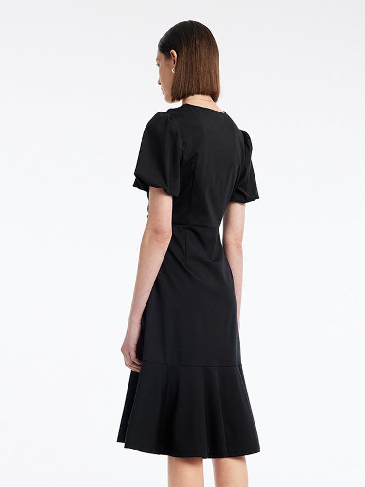 Ruched Mermaid V-Neck Midi Dress Product Image