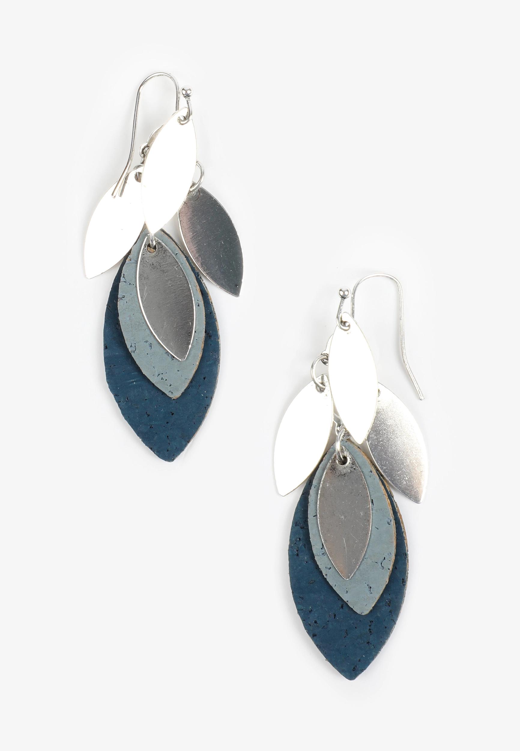 Silver And Blue Leaf Drop Earrings Product Image